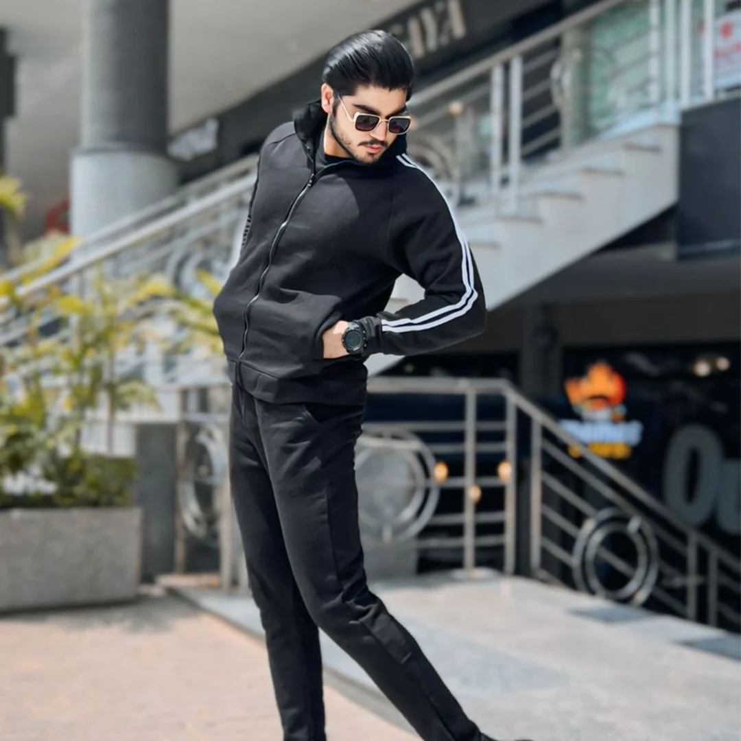 Black 3 stripes track suits for men's